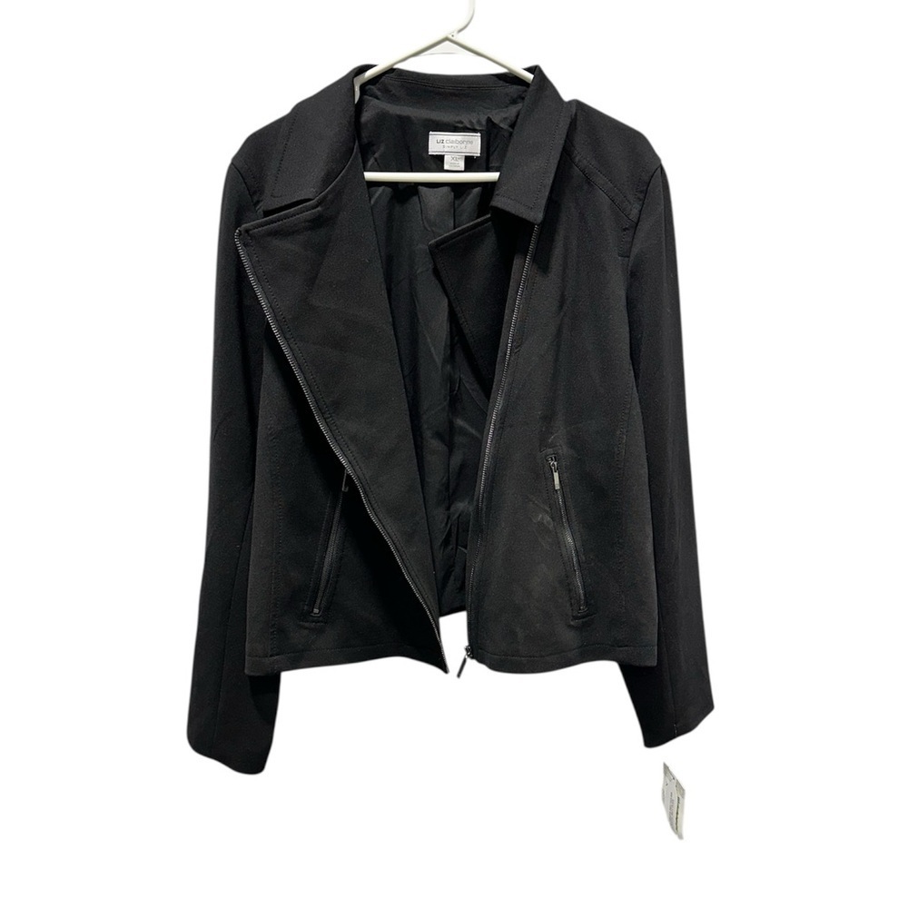 NWT Liz Claiborne Simply Liz black zip-front moto jacket Size XL - Picture 3 of 11